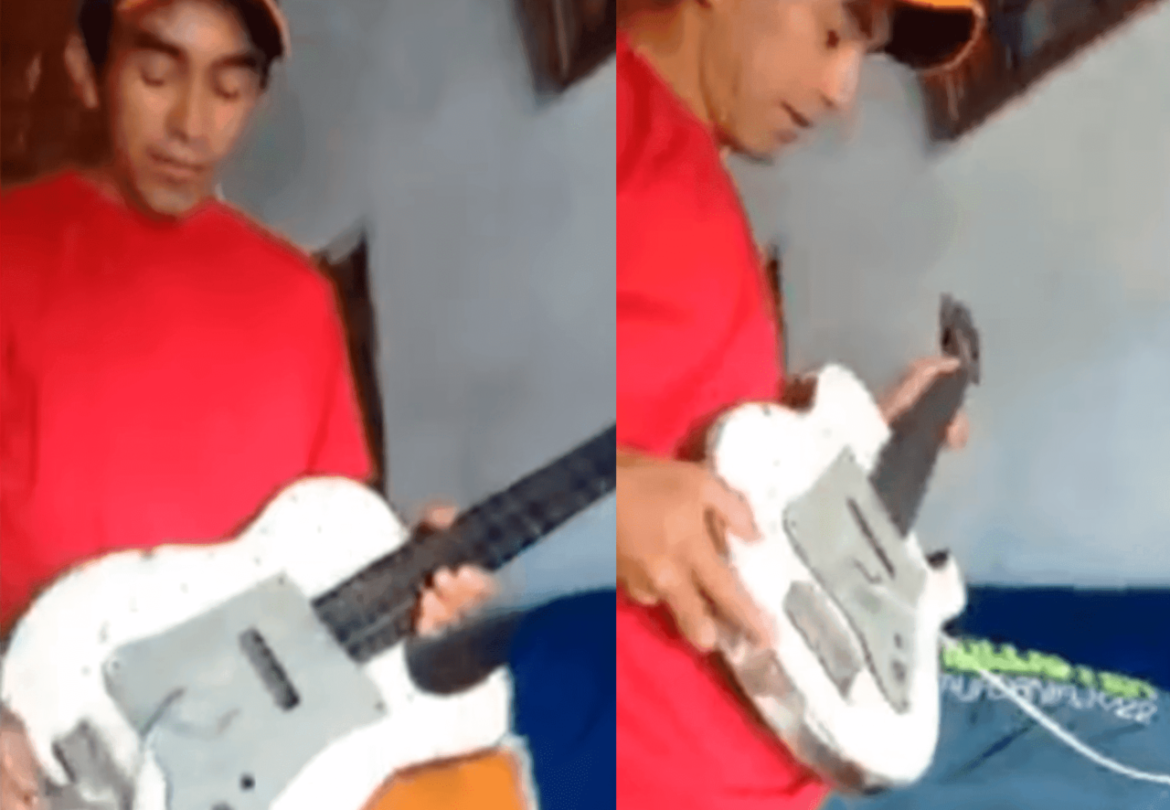Homem cria guitarra caseira e resultado ao tocar surpreende