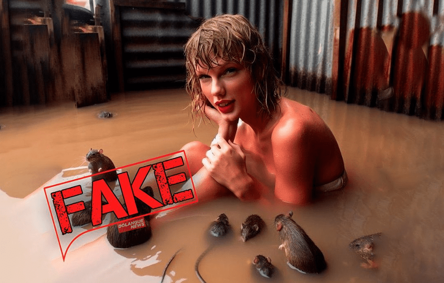 É #Fake imagem de Taylor Swift nadando no Rio Tietê com ratos e camundongos